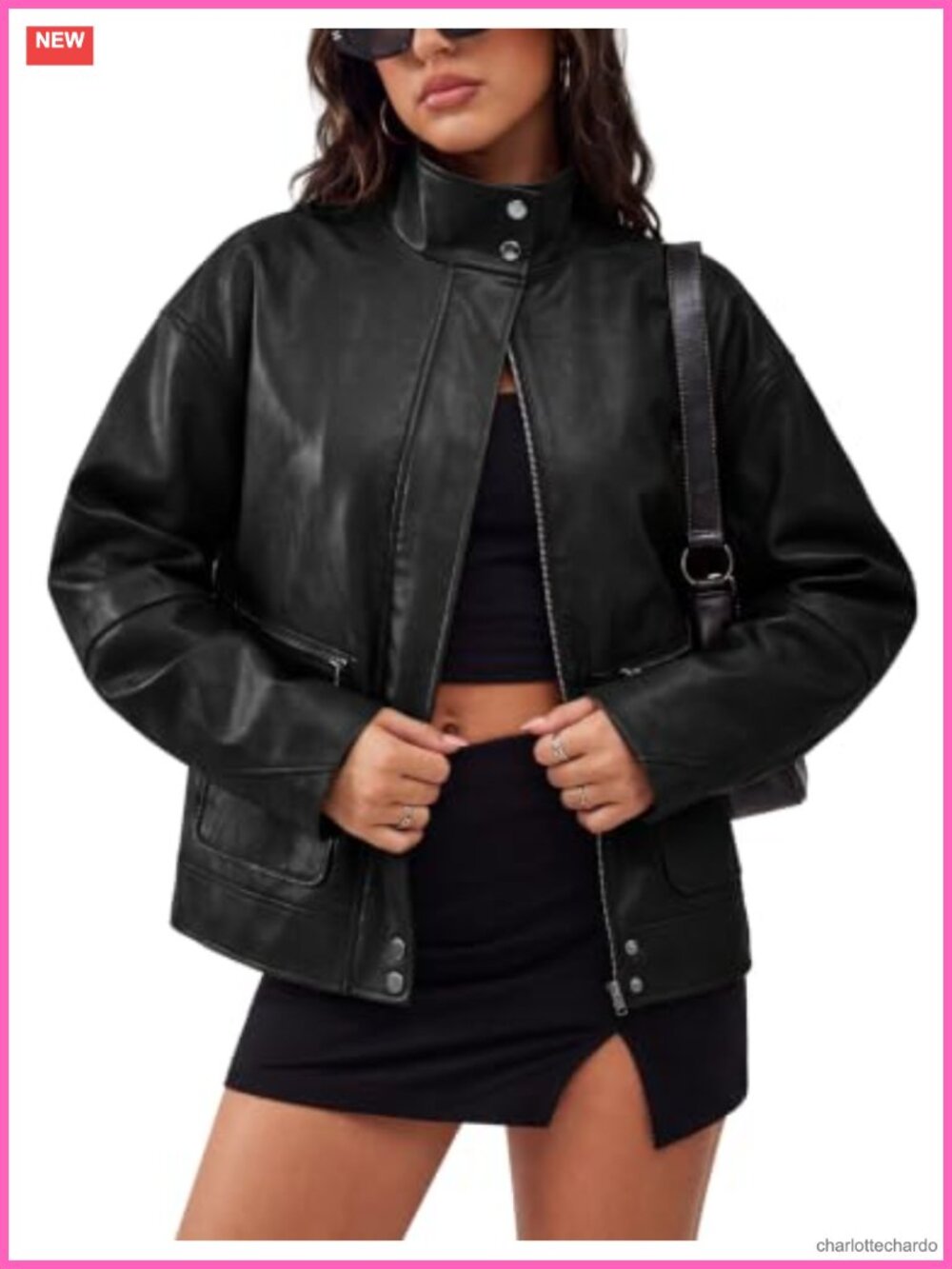 Faux Leather Bomber Jacket Cropped Motorcycle Zip Coat Fall
